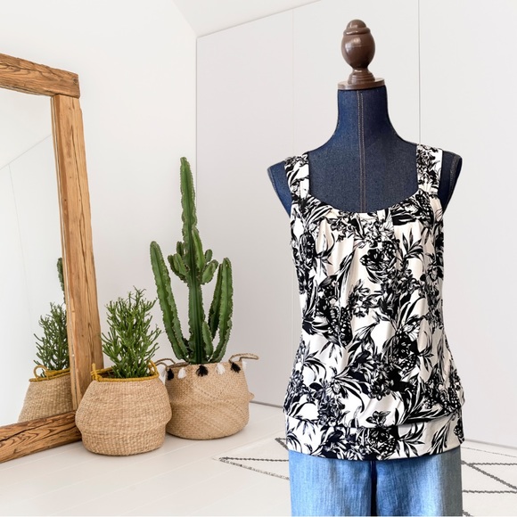 White House Black Market Tops - White House Black Market Floral Chain Neckline Top